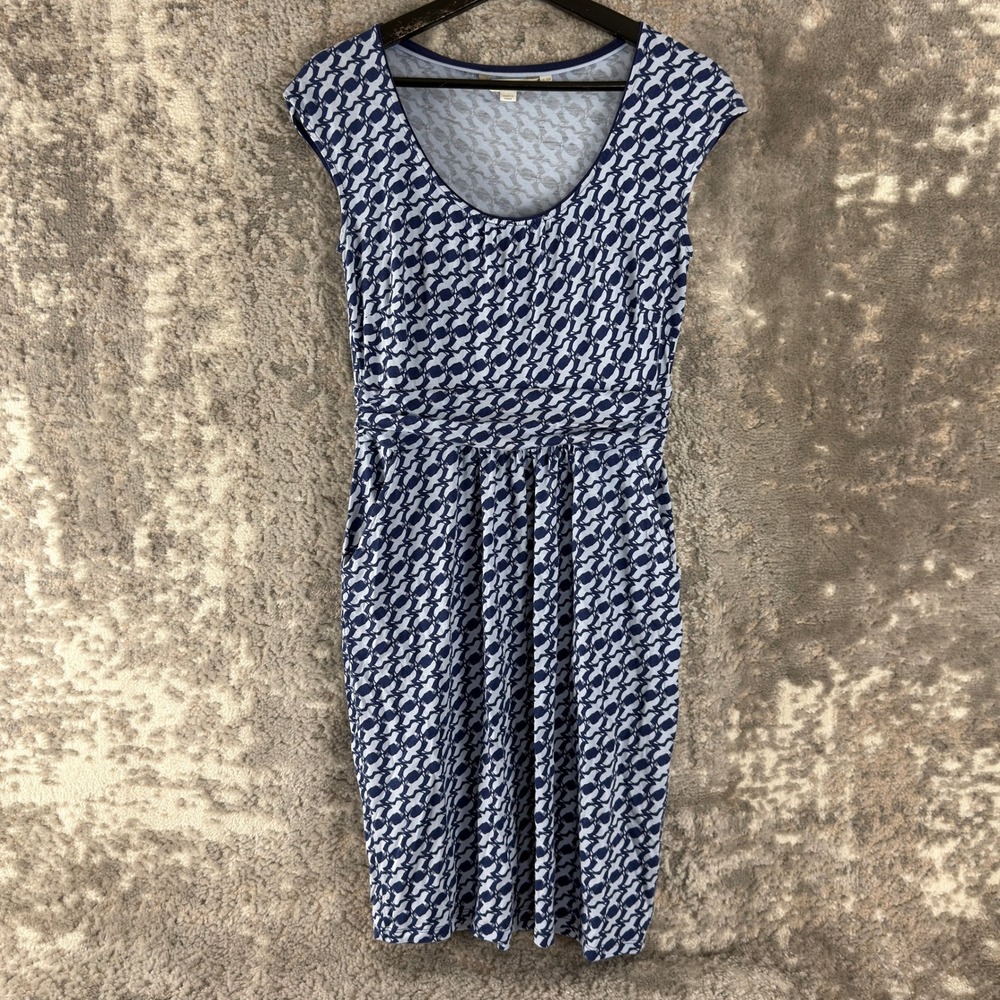Boden Size 6 Geometric Bird Print Jersey Fit & Flare Dress Blue Cap Sleeve Women